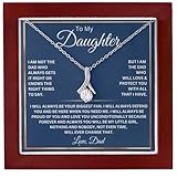 To My Daughter Necklace From Dad With Message, Father Daughter Birthday Gift Adult, Dad Doughter Necklace, Gifts For Her, Pendant Jewelry Gifts (LED Box, Fan Ribbon)