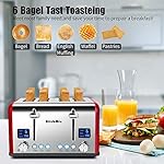 Toaster 4 Slice, KitchMix Bagel Stainless Toaster with LCD Timer, Extra Wide Slots, Dual Screen, Removal Crumb Tray (Red) - Image 3