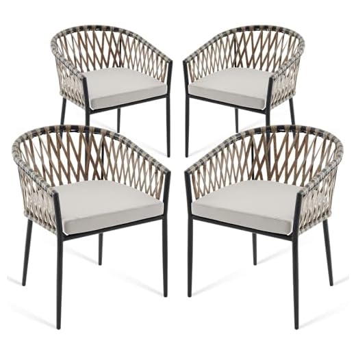 Thinlute Patio Dining Chairs Set of 4, Outdoor Rattan Wicker Chair with Armrest and Cushions, All-Weather Bistro Chairs with Curved Back for Garden, Backyard, Porch, Poolside, Deck, Gray