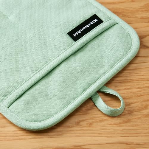 KITCHENAID Gourmet Series Gridlines Pot Holders 2-Pack Set, Heat Resistant up to 600°F, Soft Silicone Grip, Magnetic Cuff, Pistachio Green, 8"x8" - image 3