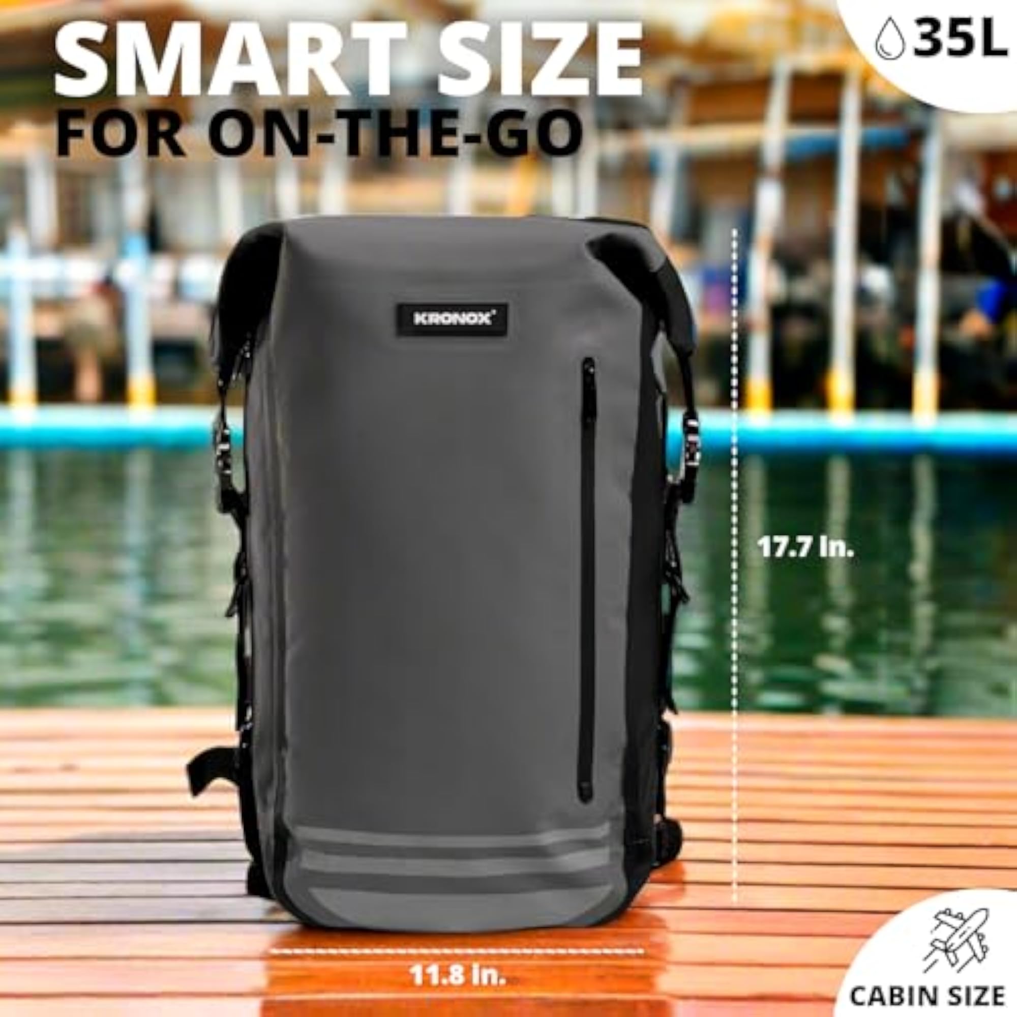 Waterproof 30L Rolltop Motorcycle Backpack with Detachable Laptop Cover