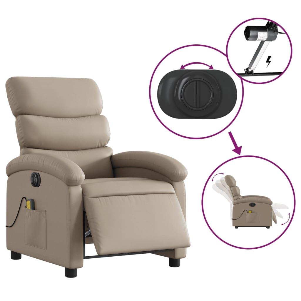 Sillon Relax Reclinable de Masaje eléctrico Cuero Sintético Capuchino