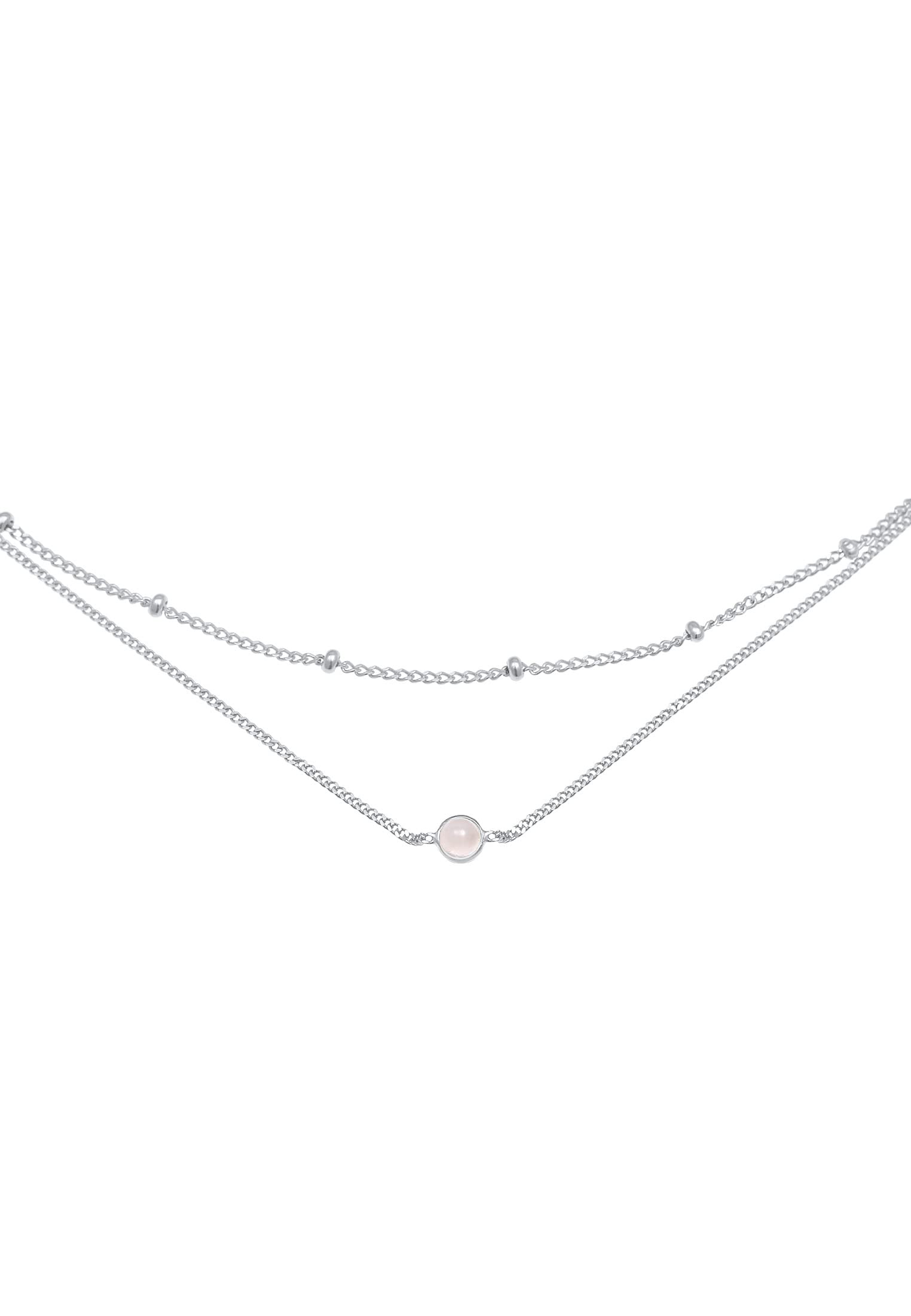 Elli Halskette Damen Choker Layer Look Kugelkette mit Rosenquarz 925 Silber