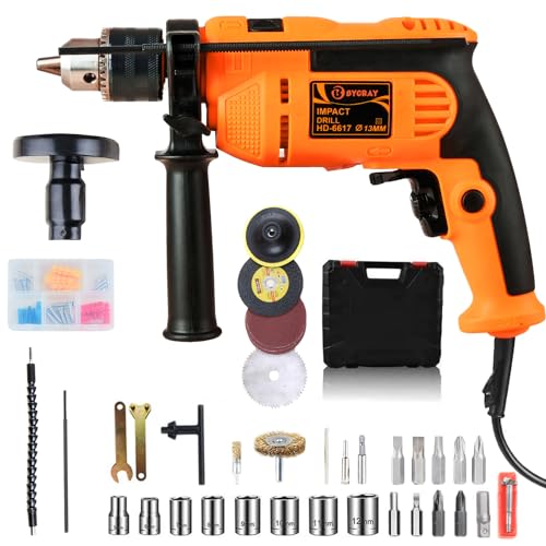 Rotomartillo, Juego de taladro de impacto de dos velocidades, 750W Taladro Percutor con 48 Herramientas Accesorios, Perilla de Velocidad Variable, Caja de...