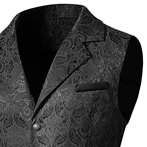 Mens Victorian Steampunk Gothic Paisley Printed Single Breasted V-Neck Suit Vest/Tuxedo Waistcoat4