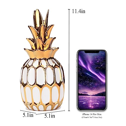 Estatua de piña cerámica blanca y dorada 11.4 in miniatura 2