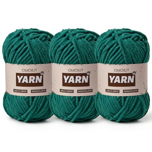 Image of 3 Packs Plush Chenille Chunky Crochet Yarn - Baby Yarn for Crocheting Soft - Velvet Yarns Knitting for Blankets Crafts - Fluffy Amigurumi Yarns 150g / 196.8yds (3 Greener)