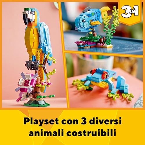 31136 Creator Pappagallo Esotico, Set 3 in 1 con Pesce e Rana, Animali Giocattolo per Bambini da 7 Anni in su, Giochi Creativi con Figure della Giungla - Lego - Immagine 2