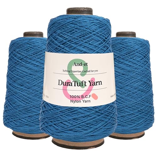 Image of And-et DuraTuft Yarn 45 Vibrant Colors Tufting Nylon Yarn Pack - Ideal for Crochet, Craft Projects -100% B.C.F. - 3 Cones x 1.66lbs (640yards) -Perfect for Rug Weaving and Knitting (29 Cobalt Blue)