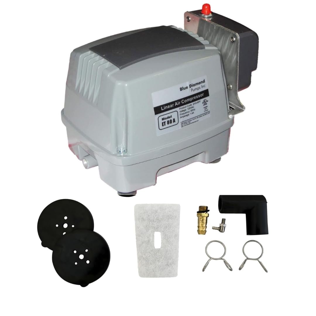 Blue Diamond ETA80+ Plus - Septic or Pond Linear Diaphragm Air Pump with Free Additional Air Filter and Alarm