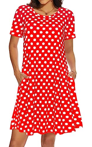 Image of Casual Summer Dresses for Women Beach Sun Dress Short Sleeve Tshirt Dress with Pockets