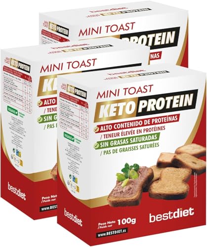 Mini Pan Tostado - Tostadas Keto Protein 100g Pack de 3 – Bajo en Carbohidratos – Snack Keto Crujiente – Alto en Fibra y Bajo en Azúcar – Ideal Desayunos, Aperitivos y Dieta Low Carb - Best Diet