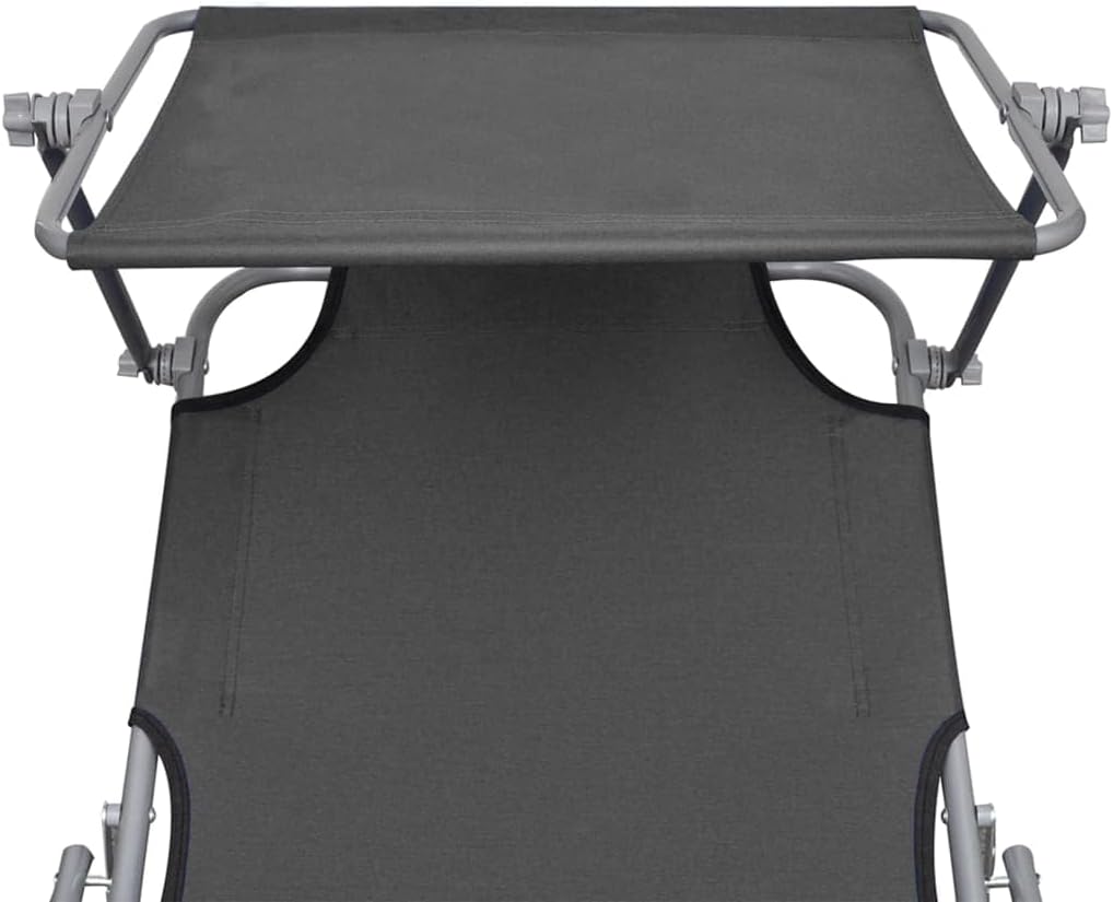 vidaXL Outdoor Folding Sun Lounger with Adjustable Canopy and Backrest - Comfortable, Portable, Durable and Lightweight, Weatherproof Aluminum Frame, Gray