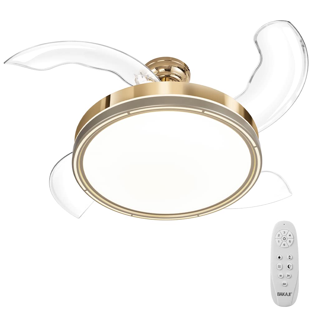 BAKAJI Ventilatore Lampadario da Soffitto Ø106cm in Acciaio e 4 Pale in ABS richiudibili a scomparsa, Plafoniera 36W LED cambio colore, 3 Velocità e Inversione Rotazione, Timer e Telecomando (Bronzo)