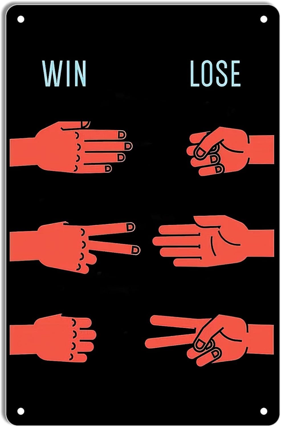SMAZDFXX Hand Games Rules Art Poster Retro Metal Tin Sign Rock Scissors Paper Win Lose Metal Plaque Wall Decor Tin Signs for Home Kitchen Bar Room Garage Man Cave Decor 8"x12"