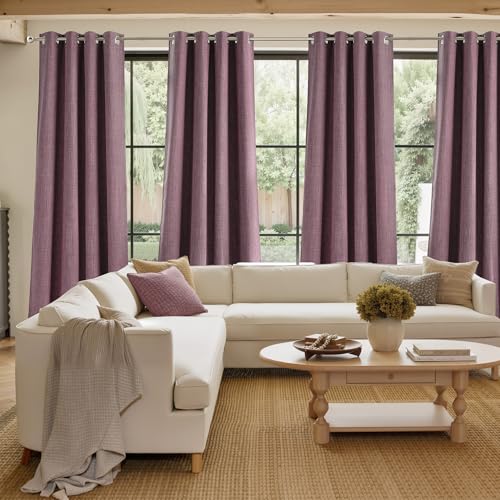 Image of NICETOWN Short Faux Linen Greyish Purple Blackout Curtains 63 inches Long for Kitchen - Privacy Panels for Living Room Bedroom, Modern Farmhouse Style Easy Care Grommet Top, 2 Panels, W42 by L63