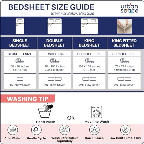 Urban Space Serene 100% Cotton 200 TC Floral Bedsheet for King Bed, Bedsheet King Size Bed Cotton with 2 Pillow Cover (108 x 108 inches, Majestic Pink)