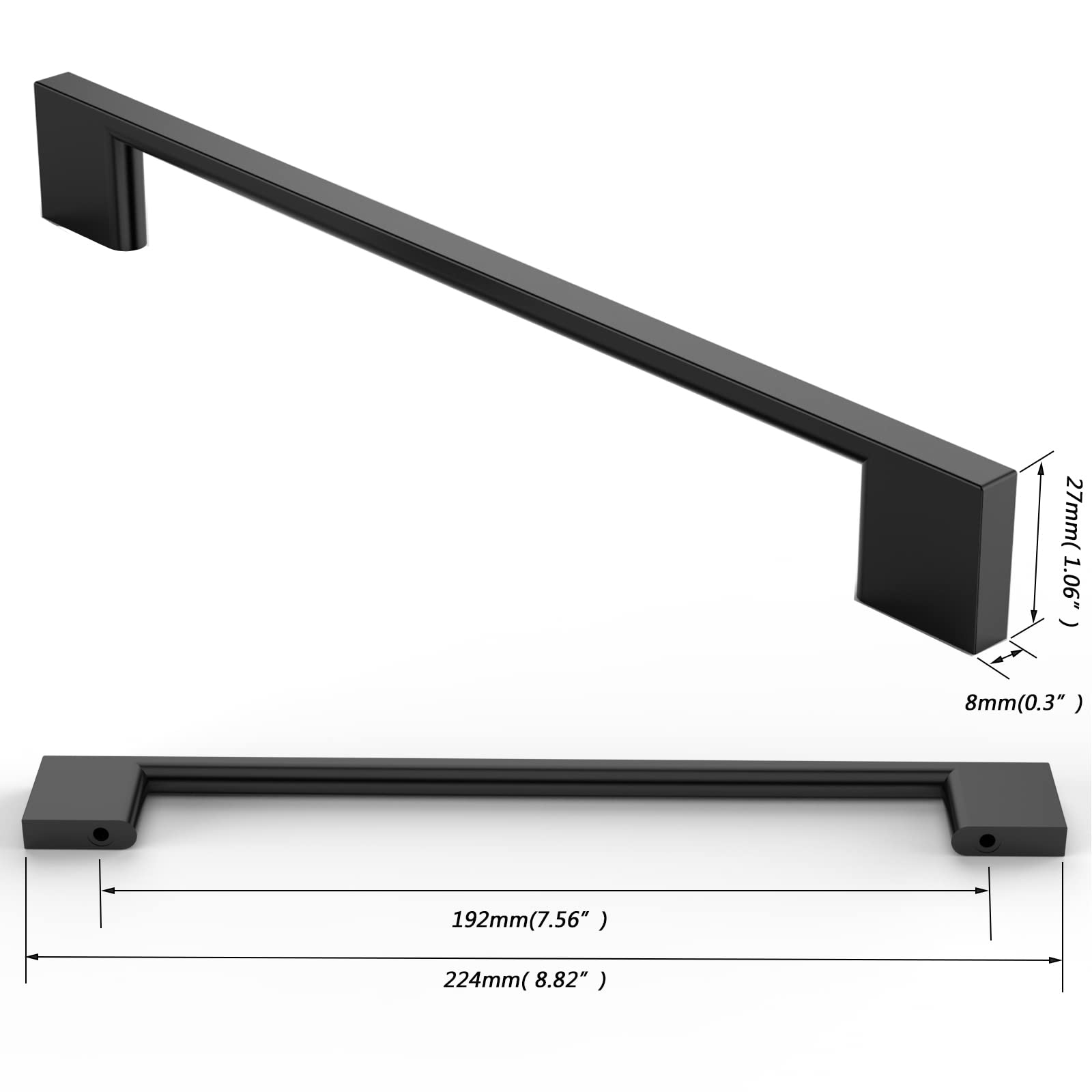 FURNIWARE manijas para muebles de acero inoxidable cepillado, espacio entre orificios 192 mm, negro mate