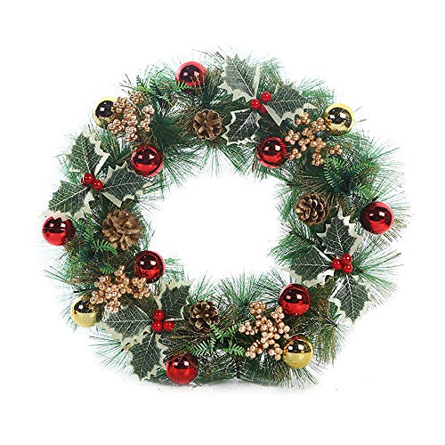 Vacclo Dekorativer Weihnachtskranz, groß, Herbst-Tür, Wandbehang, Girlande, Ornament (rot, 40 cm) Cover