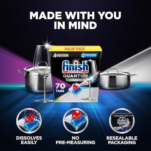 Finish Quantum Infinity Shine Dishwasher Pods, No Pre-Rinse Dishwasher Detergent Soap Removes 24HR Dried-On Stain and Grease, Leaving a Virtually Spotless Shine, 70 Count - Image 6