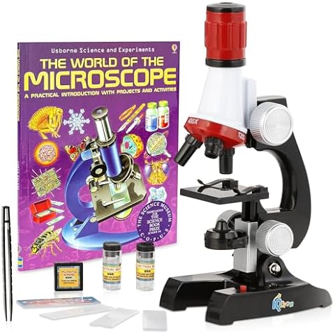 IQCrew 1200X Kids Microscope Toy Set with Slides Preparation Kit + Microscope Book Cover