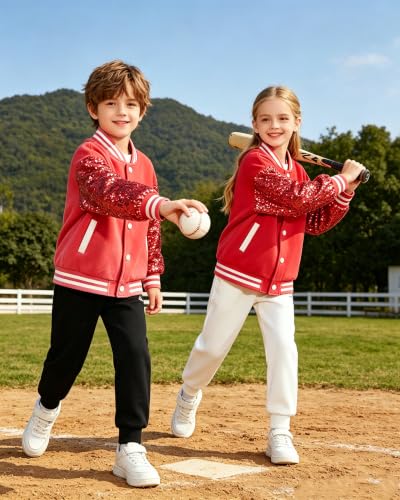 Image of Cromoncent Kids Varsity Baseball Jacket Colorblock Bomber Coat Unisex Boys Girls School Outwear, 18 Months - 14 Years