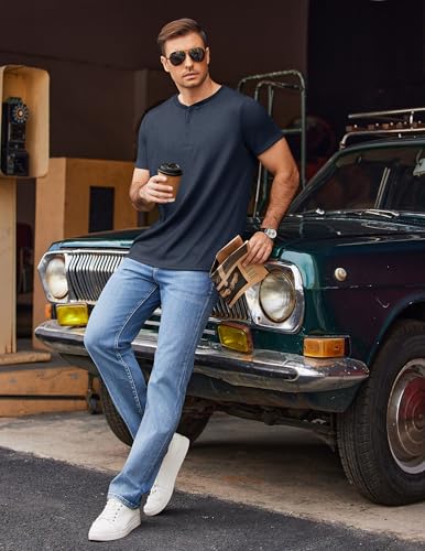 COOFANDY Men's Henley Shirts Short Sleeve Casual Tee Summer Button Henley Soild T Shirts4