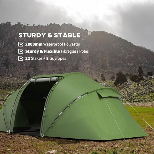 Outsunny 4-6 Man Camping Tent with Living Area and 2 Bedrooms, Hiking Sun Shelter, UV Protection Tunnel Tent - Image 5