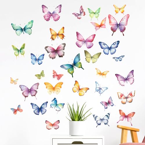Joynine 32 bunte Schmetterlings-Wandaufkleber – kreative Wanddekoration für Haus, Wohnzimmer und Schlafzimmer – dekorative Schmetterlinge – dekorative Wandaufkleber