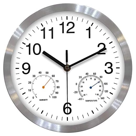 Silent Wall Clocks Battery Operated,10 Inch Quality Quartz Wall Clock with Thermometer and Hygrometer, Round Easy to Read Office/Bathroom/Classroom/School Clock,White