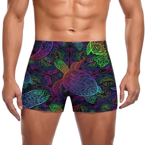 Trunks de bain homme au motif tortues colorées en tissu extensible