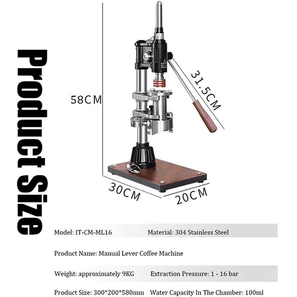 Macchina per caffè Espresso Manuale Portatile con Leva di Pressione Regolabile E Manometro, per Uso Domestico E Commerciale.