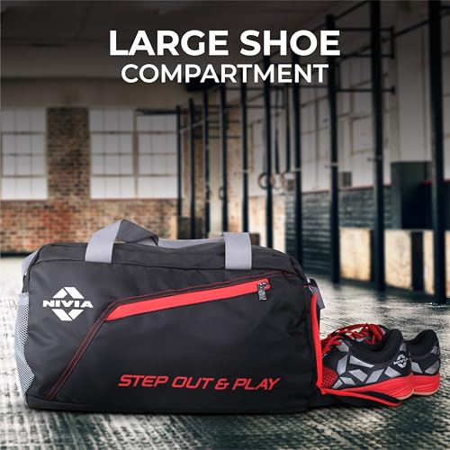Image of NIVIA Sportspace 2.0 Polyester Gym Bag, Unisex Gym Bags, Adjustable Shoulder Bag for Men, Duffle Gym Bags for Men, Sports Kit, Duffle Bags Travel,Capacity-18 litres
