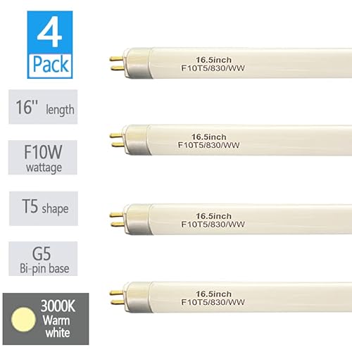 (4 Pack) 16’’ F10T5/830 Fluorescent Bulb Replacement For Jasco 10W 3000K Warm White Lamp For Under Cabinet, Counter Light Fixtures,16.5’’ Overall Length #TOP2