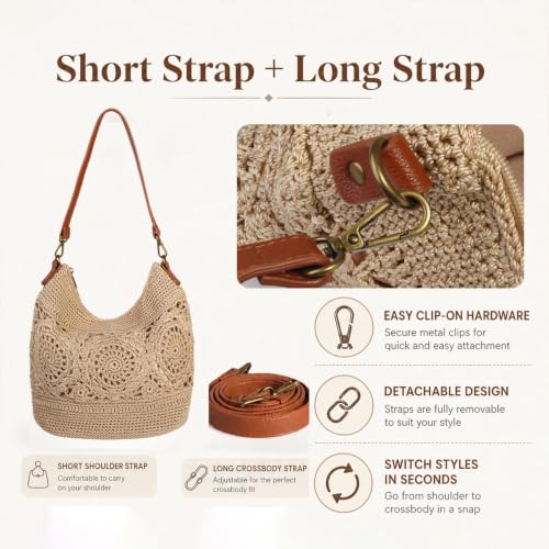 Image of Eiyye Boho Crochet Crossbody Bag Women Handmade Hobo Purse Large Tote Bag for Summer BeachTravel Daily Use