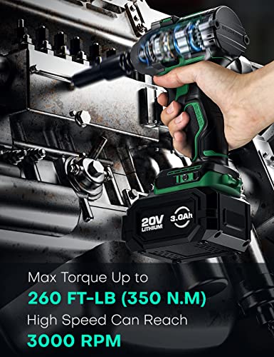 Kimo Cordless Impact Wrench, 3000 Rpm, 1/2 Impact Gun With 3.0Ah Li-Ion Battery, 7 Drive Impact Sockets, 3 Inch Extension Bar, 1 Hour Fast Charger,1/2 Impact Driver W/Max Torque 260 Ft-Lbs (350N.m) #TOP2
