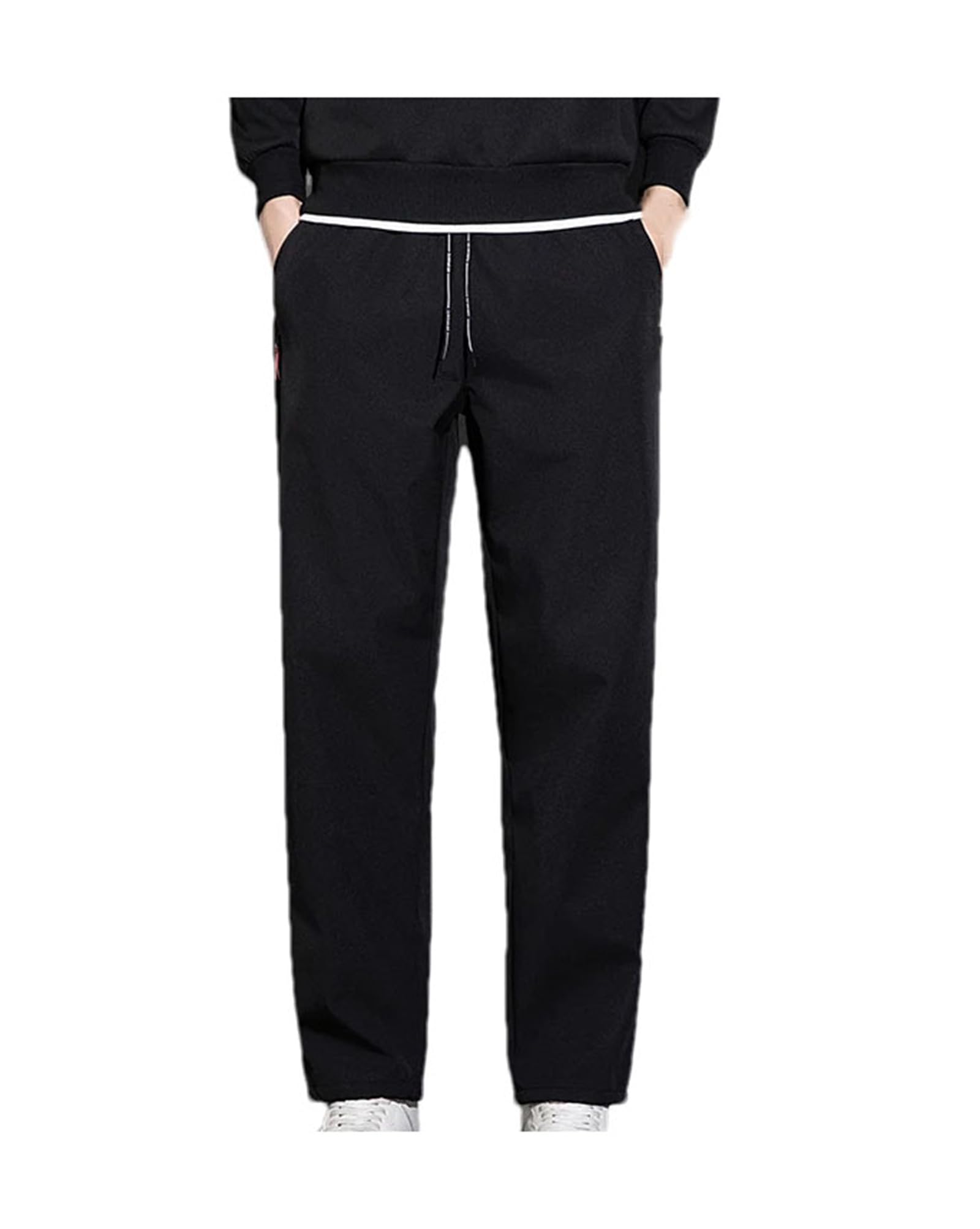 Men Winter Thicken Fleece Lined Sweatpants Soft Warm Drawstring Elastic Waist Sports Trousers