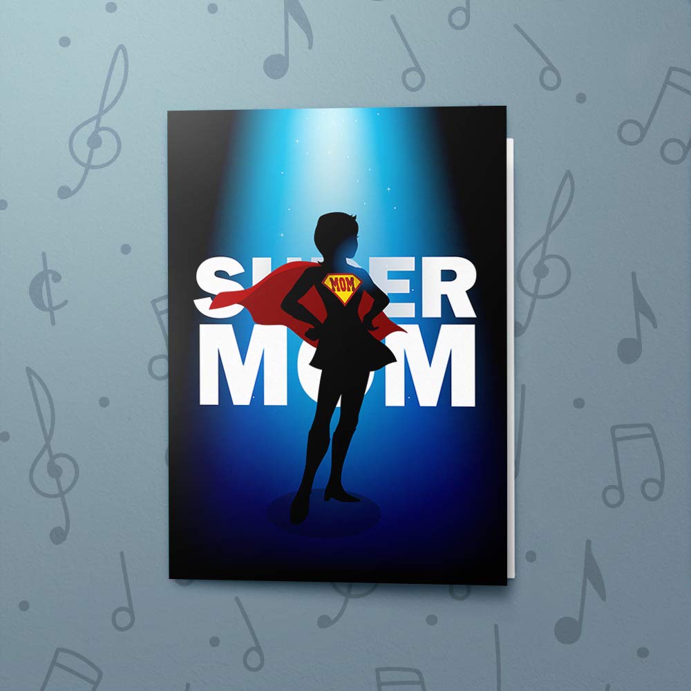 Mom Superhero Greeting Card With Music | Musical Supermom Card, Mother's Day Musical Card, Best Mom Card 00183 (120 Second Recordable)
