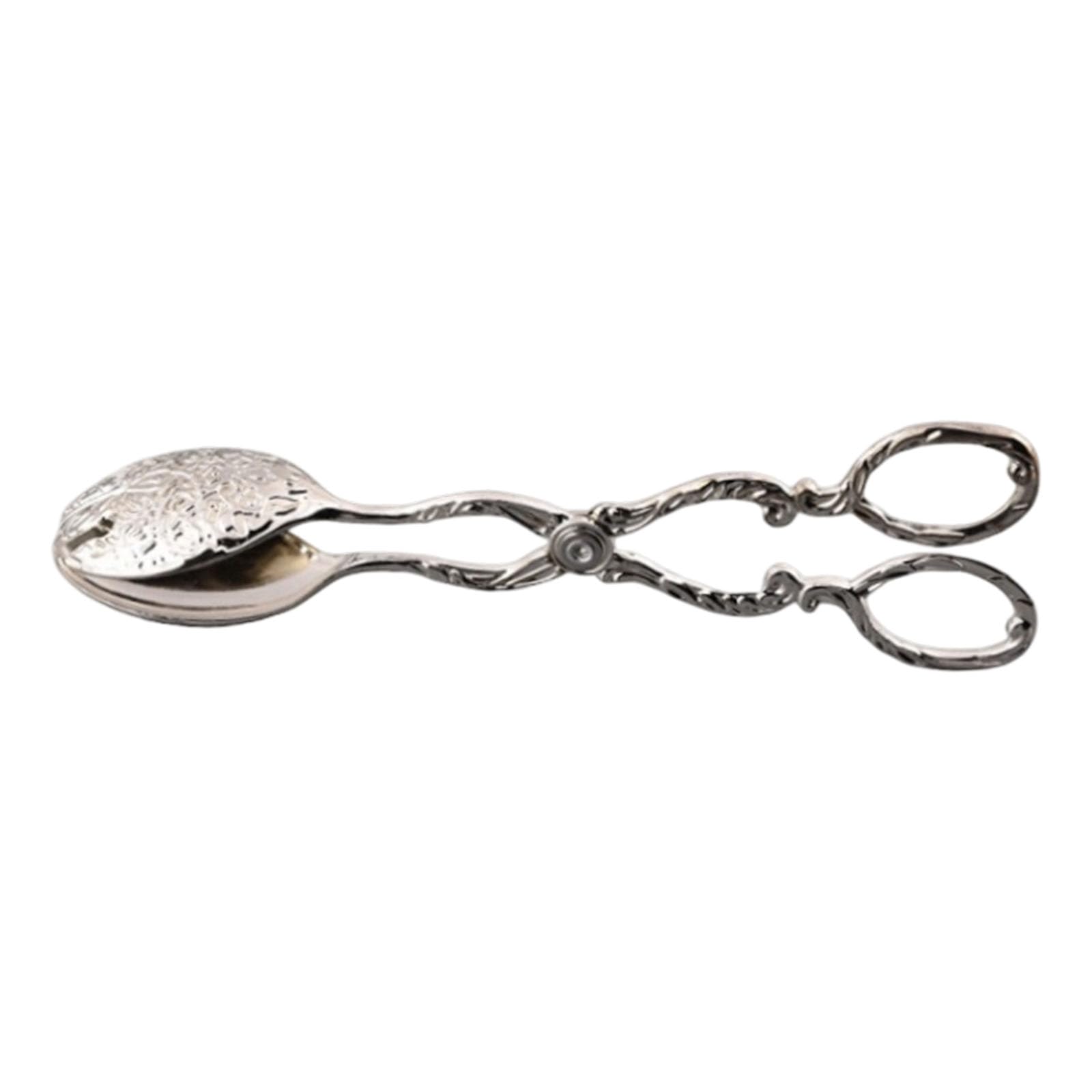 Pastry Tongs Decorative Metal Scissor Handle Vintage Embossed Server for Bread Dessert Buffet Table Kitchen Display Pastry Server Bread Pickup Dessert Picker Buffet Table Utensil Loop Handle Tong Food