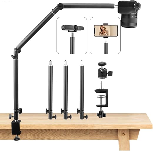 Heavy Duty Overhead Camera Desk Mount Stand 14.5"-41" with 1/4" Screw, 3-Section 360°Rotatable Detachable Articulating Boo...