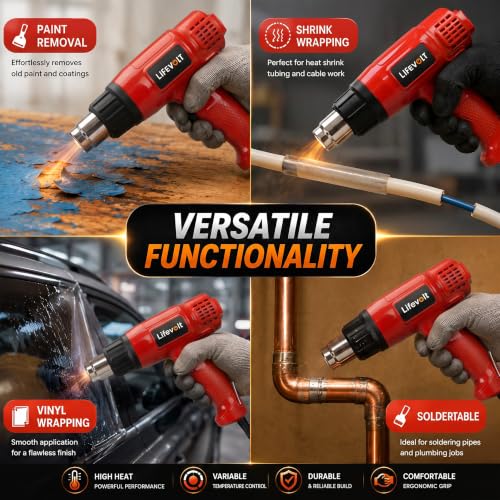 Image of 1800W Heat Gun Hot Air Gun for Paint Removal, Dual Temperature 400C & 550C, Pure Copper Motor, Professional Electric Hot Air Gun for Shrink Wrapping, PVC, Crafts & DIY