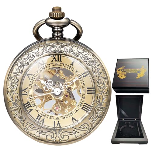 Montre de poche mécanique homme loupe spéciale boîtier gravé