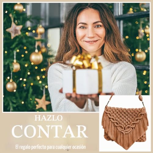 Kit de bolsa de macramé con video paso a paso para crear un bolso bohemio con borlas 5