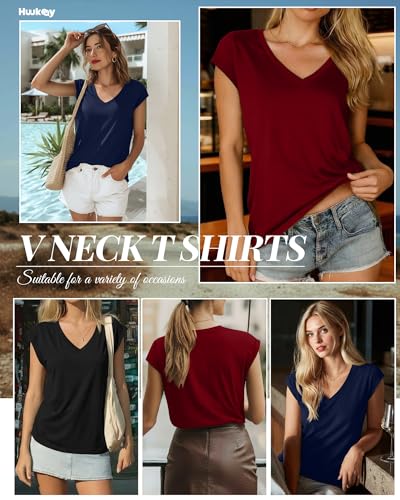 Image of Huukeay 3 Pack Women's V Neck Cap Sleeve T Shirts