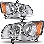 AUTOSAVER88 Headlight Assembly Compatible with 2011-2019 Dodge Grand Caravan / 2008-2016 Chrysler Town & Country Chrome Housing Amber Reflector Clear Lens