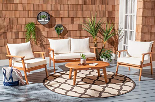 Safavieh PAT7050A Collection Deacon Natural and Beige 4-Piece Outdoor Patio Set Safavieh PAT7050A Collection Deacon Natural and Beige 4-Piece Outdoor Patio Set