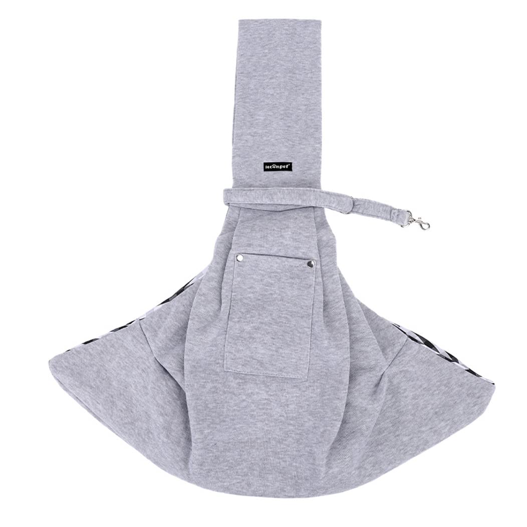 Leconpet Dog Sling Carrier Shoulder Bag for Pets with Mobile Phone Pocket Safety Buckle Security Lock, Suitable for Puppy, Small Dogs, and Cats for Outdoor Travel (Grey)