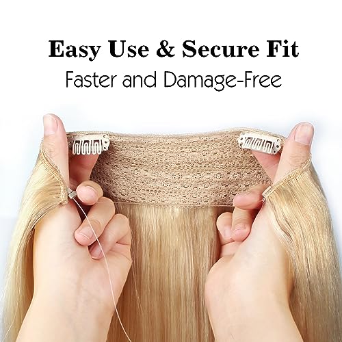 Sassina 20 Inch Human Hair Extensions Miracle Wire Hair Ash Blonde Color #18 Invisible Wire Hair Extensions Secret Fish Line Layered Hairpiece 120g