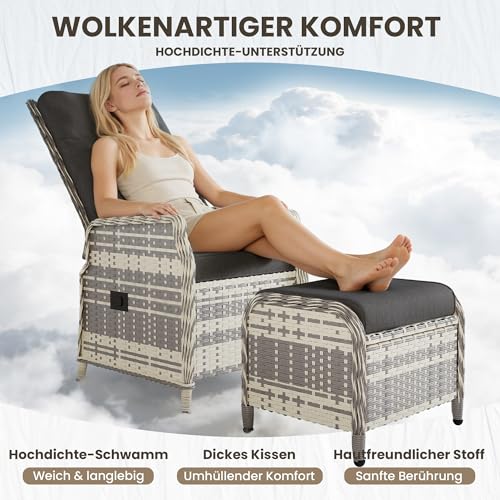 ALAULM 5-teiliges Rattan Gartenmöbel Set mit 2 verstellbaren Relaxsofas, 2 Hockern & 1 Couchtisch… – Ansicht 4