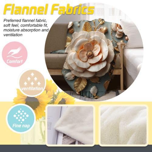 Manta para Sofá 240 x 260 Flores Blancas, Mullida Mantas para Cama 180 de Franela, Cálida Reversible Manta Polar de Microfibra para Cubre Colchas, 260x240 cm D13